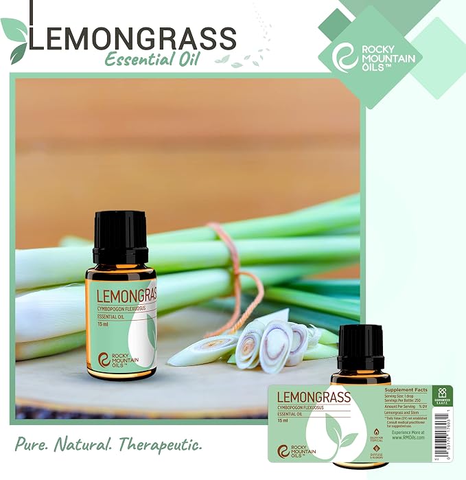 Rocky Mountain Oils Lemongrass Essential Oil - Essential Oils for Diffusers, Topical, and Home - 15ml