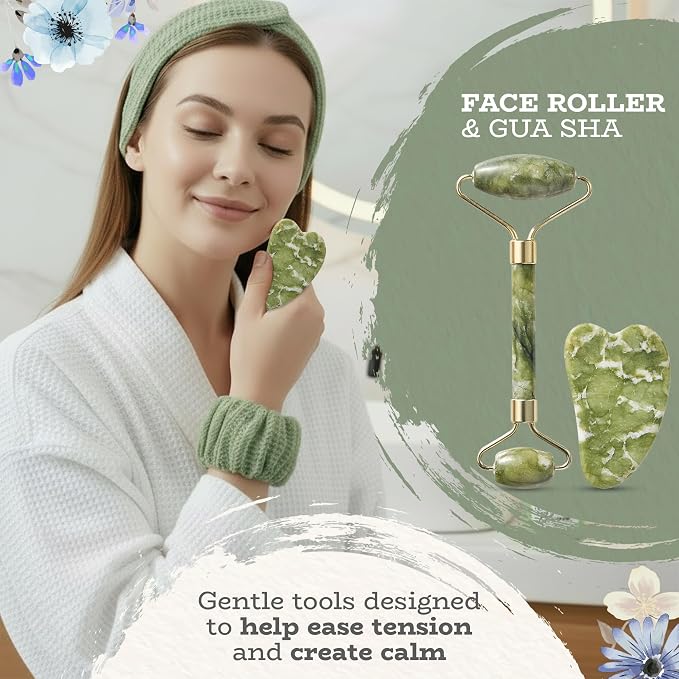 Birthday Gift Set for Women, Self Care Gift Baskets for Women with Neck Wrap, Spa Head Band & Bracelet, Face Roller, Gua Sha, Face Scrubbers, Aromatic Candle and Healing Stone Bracelet, Self Care Kit.