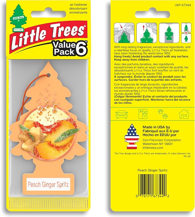 LITTLE TREES Car Air Freshener | Hanging Tree Provides Long Lasting Scent for Auto and Home | 24 Air Fresheners |Peach Ginger Spritz