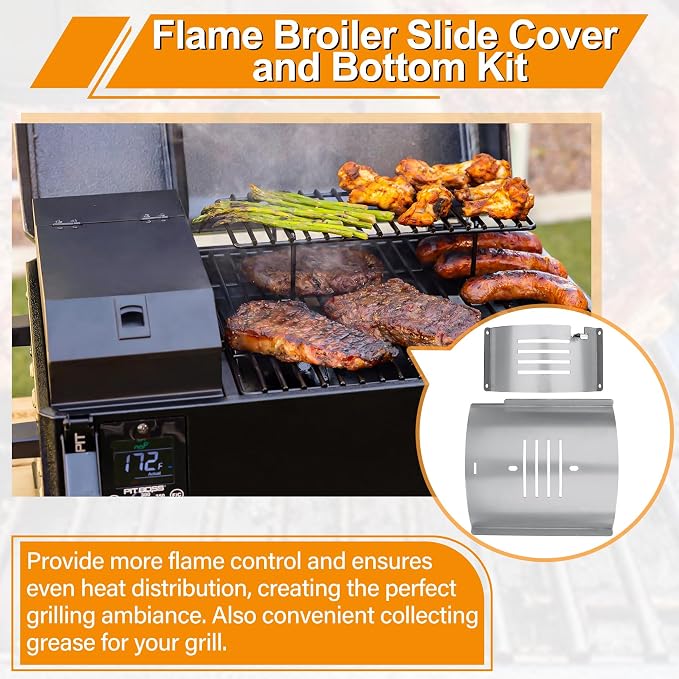 Flame Broiler Kit for Pit Boss Pro Series II Tabletop Portable 150 Pellet Grills with Slide Cover and Bottom, Heat Diffuser Replacement Parts 31971 for Pit Boss Mahogany PB150PPS Table Top Grill