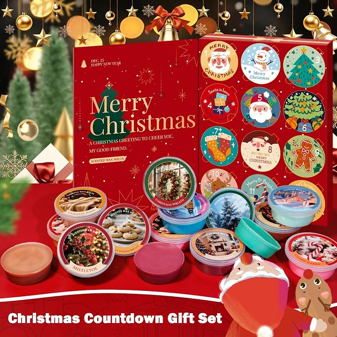 SCENTORINI Wax Melts, 1.06oz*12 Pack Countdown Advent Calendar Gift Set, Scented Wax Cubes for Wax Warmer, Long-Lasting Strong Fragrance for Decoration