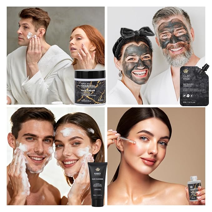 Gifts for Women & Men, Gift Basket for Women & Men, 32 Charcoal Bath & Body Gifts Basket Set, Hydrating Face Skin Care Gift Set, Self-Care Relaxation Gift Kit, Birthday, Christmas, Anniversary, Dad