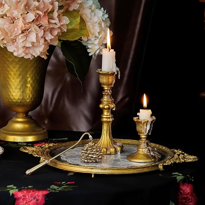 NIKKY HOME Candle Snuffer, Gold Candle Snuffer Extinguisher with Handle, Metal Wick Flame Snuffer with Antique Gold Finish Candle Snuffers Accessory for Candle Lovers