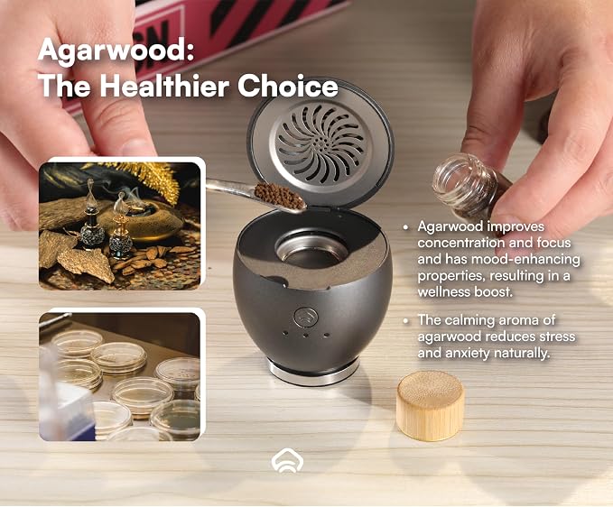 Orbby Scent Diffuser Starter Kit | Mini Portable Desk Diffuser for Office: Electric Incense Burner, Rechargeable Cordless Pet Safe Air Freshener for Home, Flameless (Gray, Inculdes Pellets)