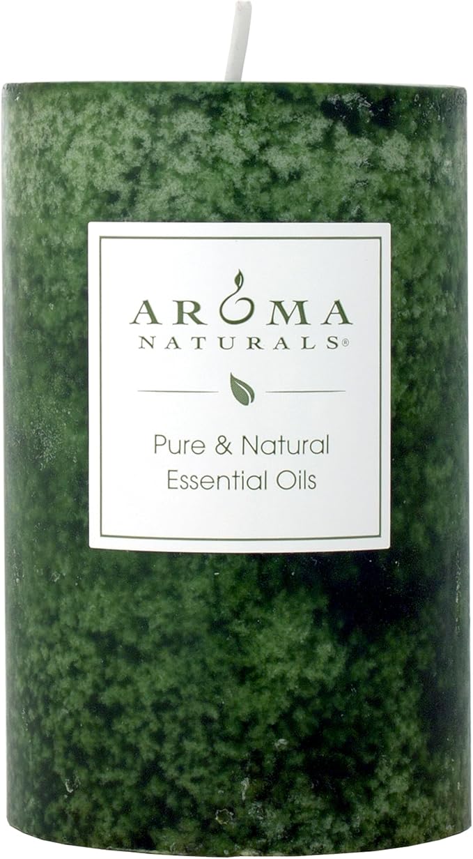 Aroma Naturals Holiday Juniper, Spruce and Basil Essential Oil Pillar Candle, Fresh Forest, 2.5 inch x 4 inch