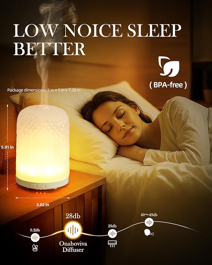 Essential Oil Diffuser - 2.4MHz Ultrasonic Glass Diffuser with Pulse/Continuous Mist & Night Light, Waterless Auto-Off, Silent Aromatherapy Diffuser for Home, Office, Yoga, Spa, Gifts & Home Decor.