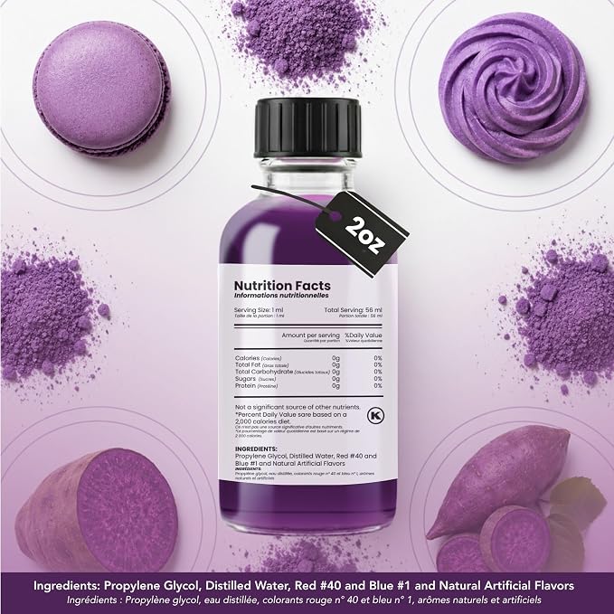 Dolce Flav Purple Ube Extract – 2 Ounce Water-Soluble Kosher, Sugar-Free, Concentrated Sweet Ube Flavoring for Baking, Ice Cream & Pastries, Includes Measured Dropper