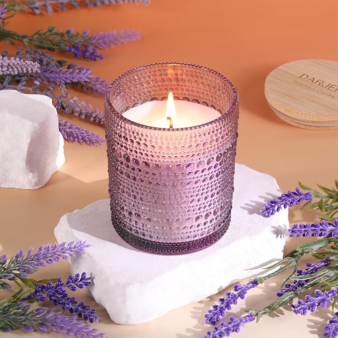 DARJEN Lavender Candles for Home- 6.3oz 42H Natural Soy Wax Aromatherapy Jar Candle with Strong Scent, Decorative Aesthetic Candles for Relax, Bedside, Laundry Room, Luxury Gift for Women