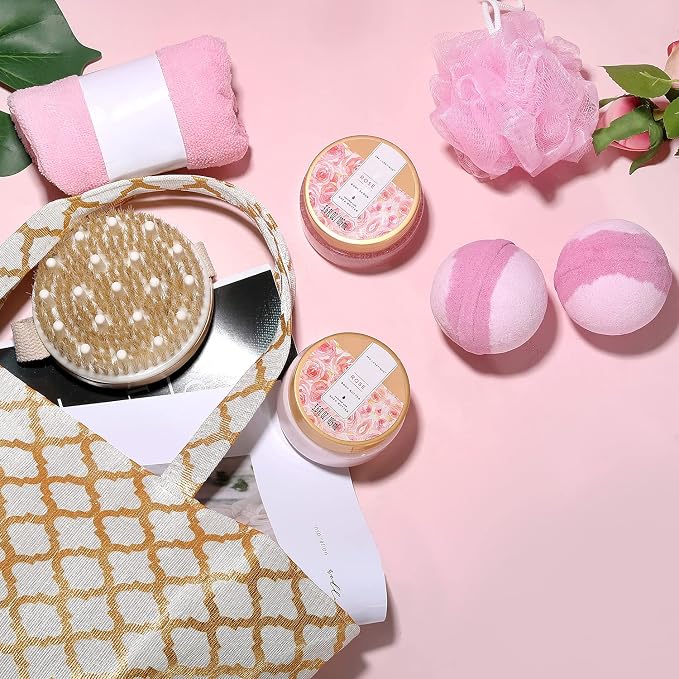 Spa Luxetique Spa Baskets for Women Gift, Womens Spa Gift Baskets, 15pcs Rose Spa Sets, Spa Kit Includes Body Oil, Bubble Bath, Bath Sets for Women, Mothers Day Gifts
