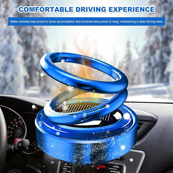 Solar Rotating Car Air Freshener, Solar Energy Refillable Car Dashboard Aromatherapy Ornament, Double Ring Fragrance Diffuser Decorative Accessories for Vehicle Home Office (Blue)