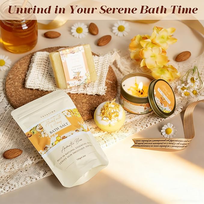 Birthday Gifts for Women, Almond Milk & Honey Relaxing Spa Gift Baskets for Women, Self Care Gifts Home Bath and Body Gifts Set for Mom, Girlfriend, Sister, Female Friends, Coworker