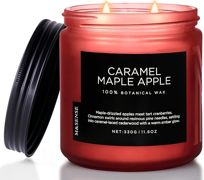 M&SENSE Caramel Apple Valentine Scented Candles for Home, Long Lasting 70 Hours Natural Soy Wax Clean Non Toxic Large 11.6oz 2 Wicks Candle Gifts for Easter Holiday Birthday Housewarming