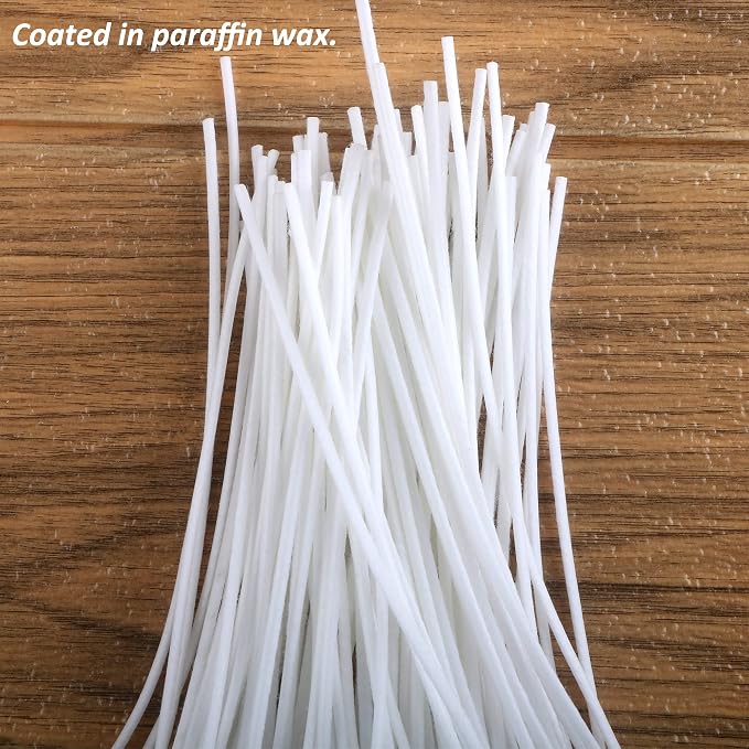 MILIVIXAY 300pcs Cotton Candle Wicks (3.5"/6"/8"), 300pcs Stickers, 6pcs Wooden Wick Holders - Candle Making Kit