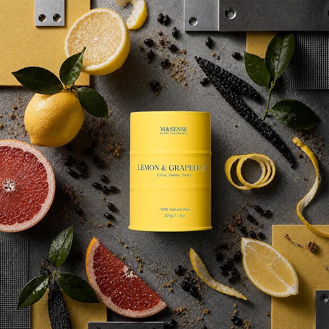 M&SENSE Lemon Candle,Summer Grapefruit Scented, Lemon Soy Candles 11.3oz 70 Hour Slow Burning, Limoncello Highly Scented Citrus Candles for Bathroom, Fresh Smelling Candle