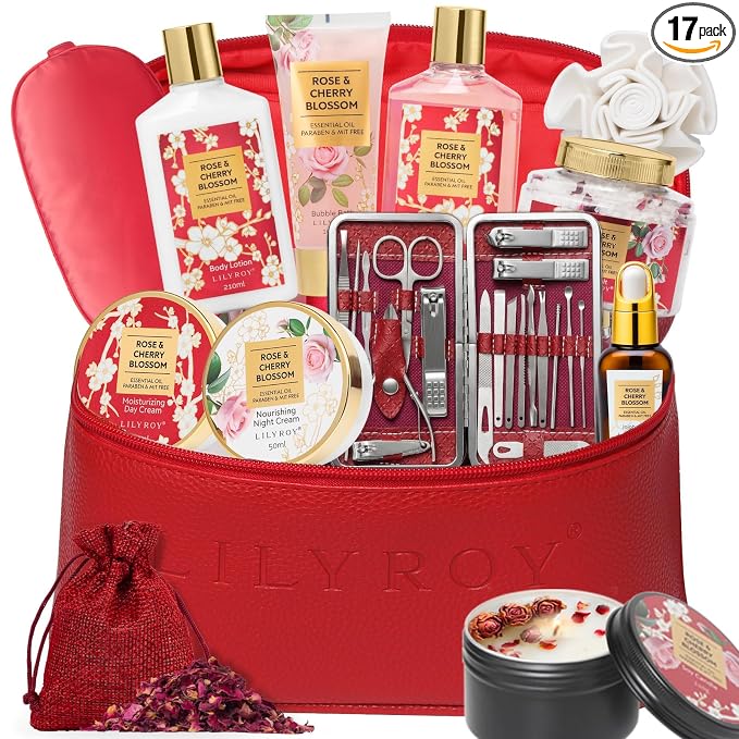 32Pcs Moisturizing Rose Bath and Body Gifts Skin Care Spa Gift Set for Women