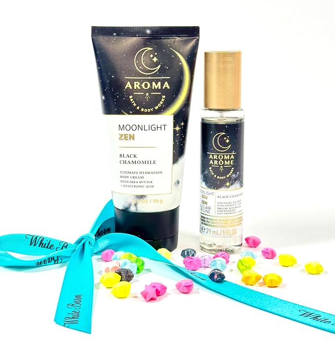 Springstar Aroma Moonlight Zen Black Chamomile Travel Set | Body Cream & Essential Oil Mist Spray Bundle pack of 2