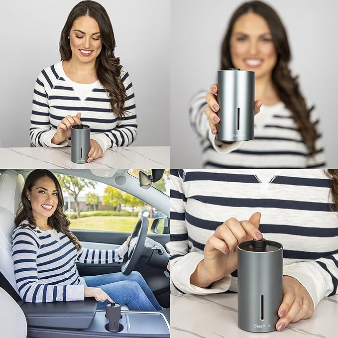 BlueHills Waterless Essential Oil Diffuser, Cordless USB Rechargeable Aromatherapy Diffuser for Home Car Office Hotel Travel – J07 Silver Gray