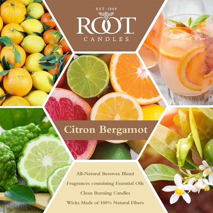 Root Candles Scented Candles Honeycomb Beeswax Blend Premium Handcrafted Candle, Large Veriglass, Citron & Bergamot