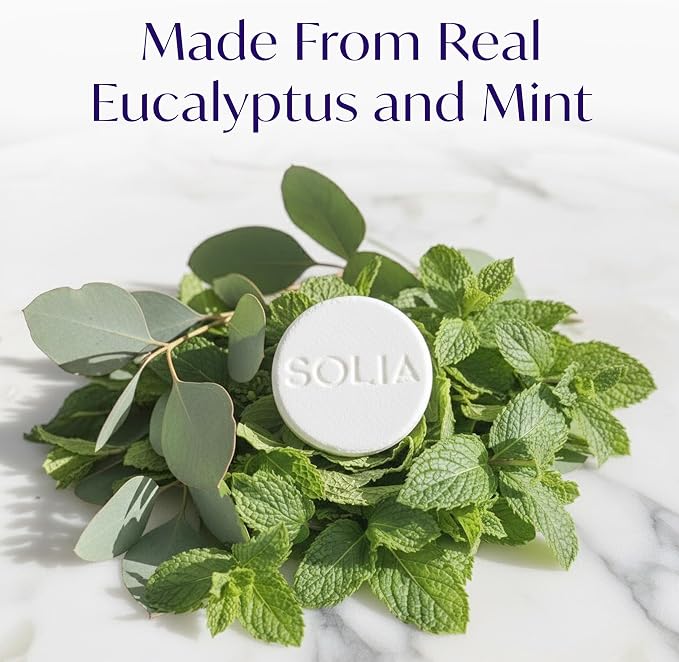 Solia Congestion Eucalyptus & Menthol Natural Shower Steamers - Patent-Pending - Real Essential Oil Menthol Tablets, Spa Steamers Aromatherapy, 15-Pack