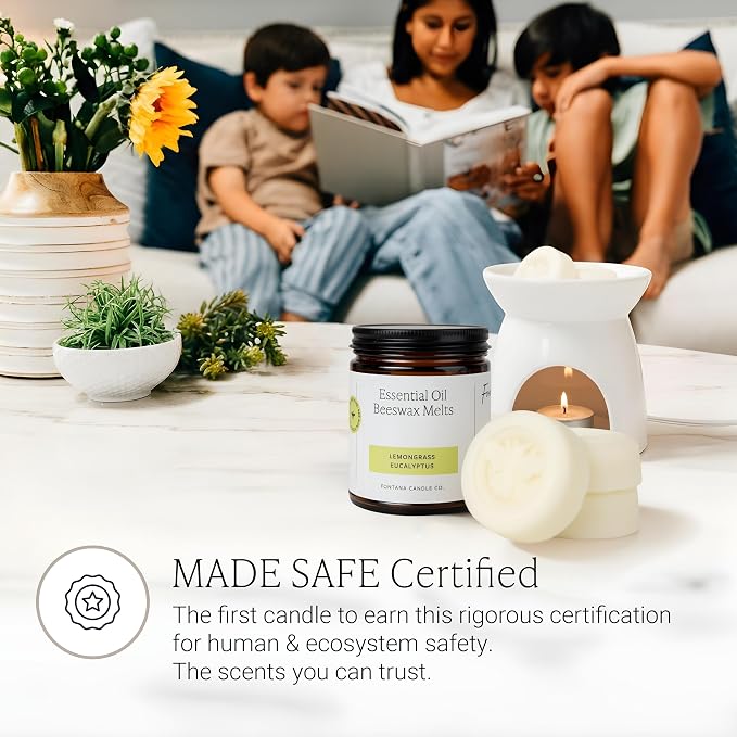 Fontana Candle Co. Non-Toxic Wax Melts, Lemon Grass Eucalyptus – Flameless, Gentle-Scented Wax Melts Safe for Sensitive Users – Made with Beeswax, Coconut & Pure Essential Oil, 3 Pucks for Any Warmers