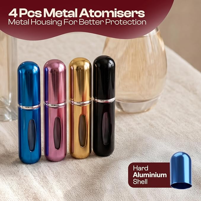 5ml Travel Perfume Bottle Refillable Atomizer Sprayer for Perfume,Leakproof Perfume Atomizer Travel, Portable Refillable Perfume Bottles, (Blue, Black, Pink, Gold)