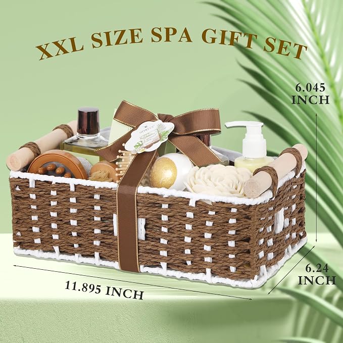 20Pcs Coconut Vanilla Spa Gift Basket for Women & Men, Face Skin Care Set, Bath & Body Set, Self Care Pamper Kit, Comb, Bath Bomb, Birthday, Christmas, Valentines, Mother Day, Anniversary