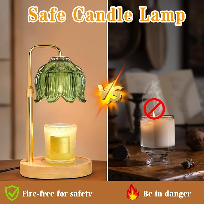 Candle Warmer Lamp with Timer Dimmer, Adjustable Height Candle Wax Warmer, Christmas Birthday Gift for Mom Women,House Warming Gifts for New Home Bedroom Decor,(Lotus Flower-Green)