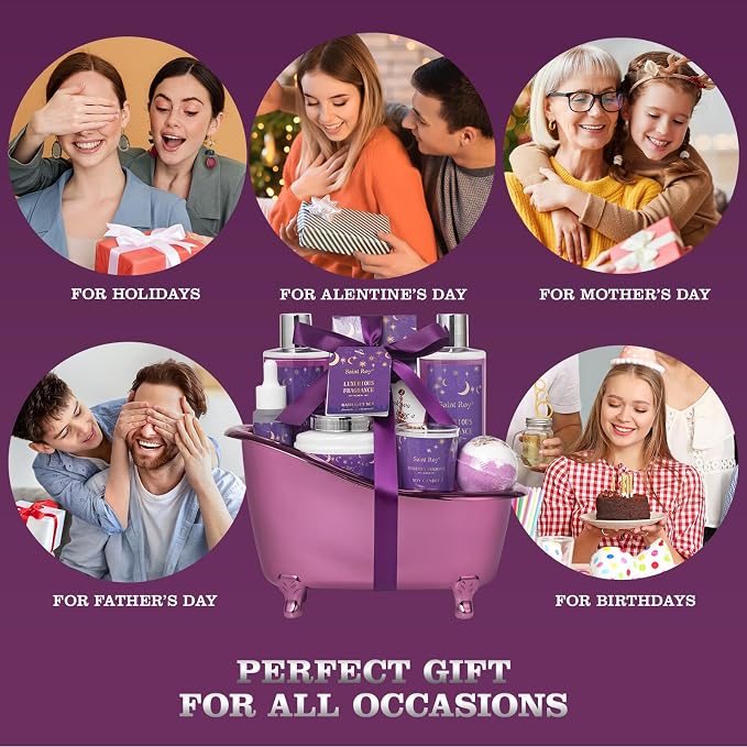 Spa Gift Basket Bath Basket Spa Kit Spa Gifts for Women, Bath and Body Basket Set 10pcs Self Care Kit Lavender Scent Birthday Gifts Skin Care Set, Christmas Gifts, Beauty kits Bridal Shower