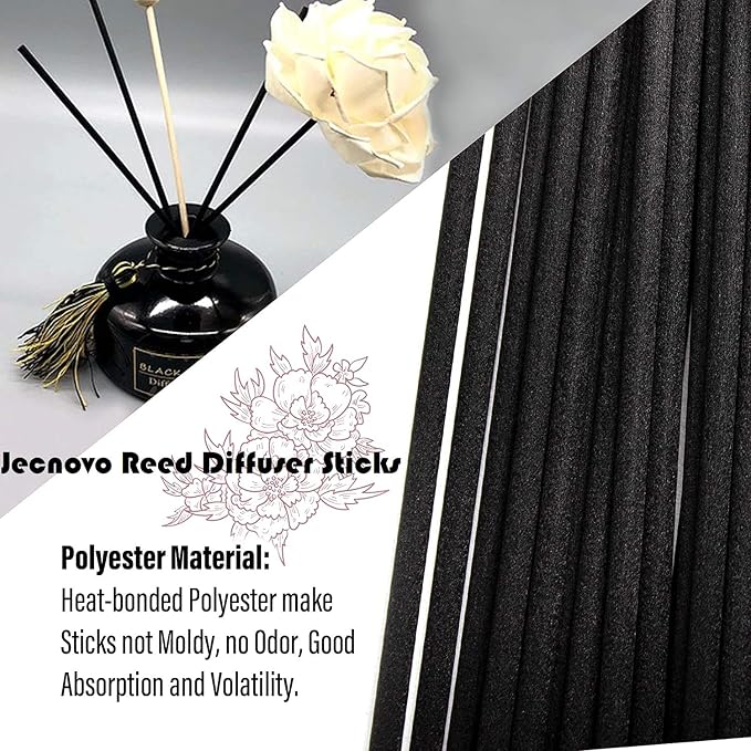 Resafy Reed Diffuser Sticks, Jecnovo Pack of 100 Fiber Sticks with Handmade Linen Bag, Safe and Non-Toxic, 9 Inches Long 3mm Diameter Aromatherapy Diffusers for Home, Spa and Office(Black)