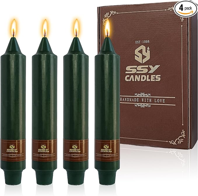 Unscented Candle Sticks 7 inch Hunter Green Taper Candles Set of 4 Smokeless Candle Slow Burning Candlesticks Perfect as Dinner Household Holiday & All Special Occasions
