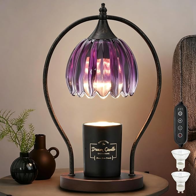 Candle Warmer Lamp, Dimmable Candle Warmer with Timer, Vintage Candles Wax Warmers for Jar Candles Birthday Gifts for Women, Mothers Day Gifts for Mom, Home Decor for Bedroom Living Room, Purple Black