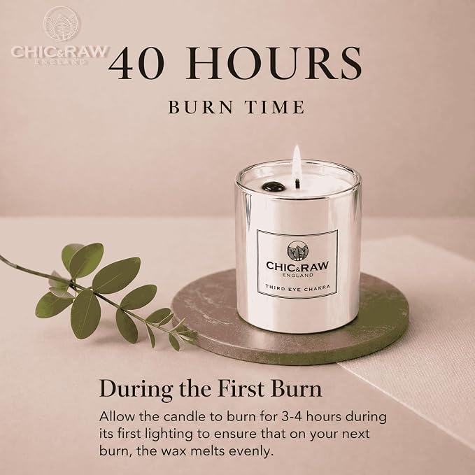 Aromatherapy Candle Third Eye Chakra Crystal Candle with Clear Quartz and Black Obsidian - Luxury Long-Lasting Burn Soy Wax, Infused Elderflower & Grapefruit, Clarity & Protector, 7.05oz