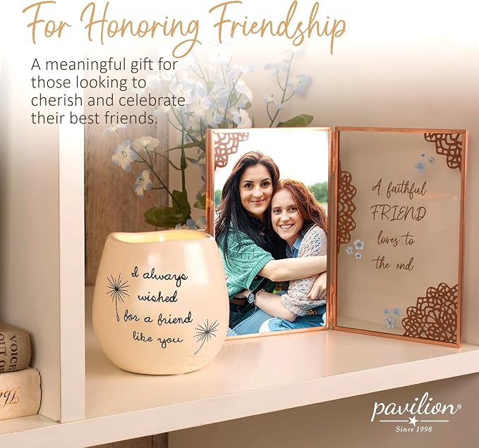 Pavilion - 8 Oz Candle Holder - White Ceramic Candle Jar with 100% Soy Wax Candle Cotton Scent "I Always Wished For A Friend Like You" Ideal Gift for a Friend - Printed Text, Love Theme & Oval Shape