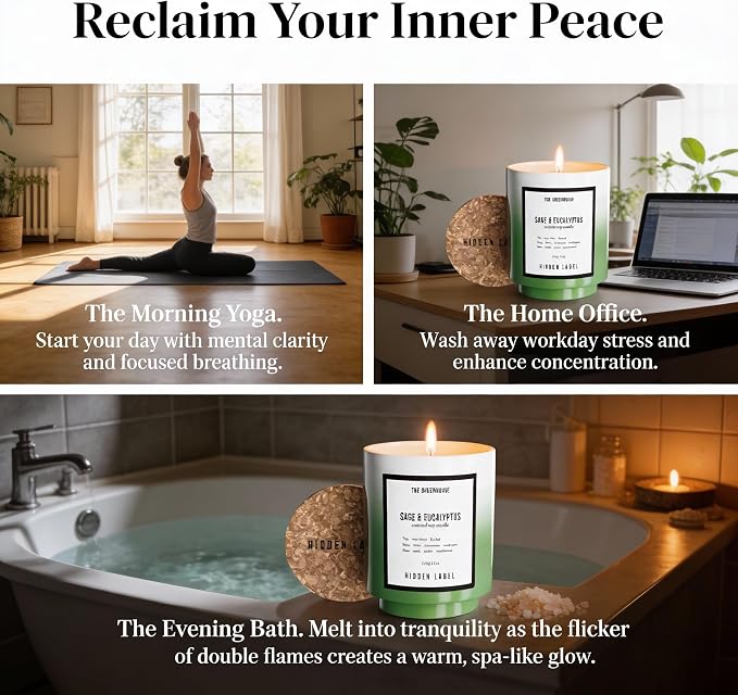 Eucalyptus Sage Scented Candle, 12oz Natural Soy Wax with Cotton Wick, 75H Long Lasting Burn Aromatherapy Candle for Home, Stress Relief Meditation & Yoga, Non-Toxic Relaxation Gift for Women