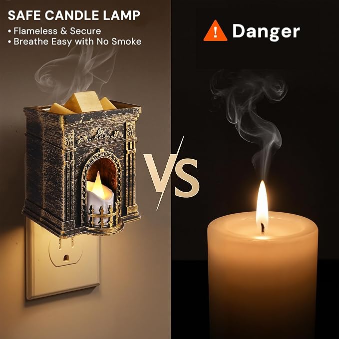 L LOHAS LED Wax Melt Warmer: Flicker Candle Night Light, Dimmable Night Light with Auto Light Sensor, Plug in Wax Melt Warmer for Scented Wax Home Fragrance Decor