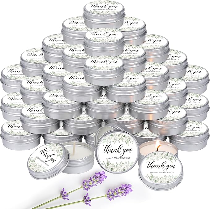 MTLEE 50 Pcs Wedding Candles Gift Favors for Guests 1 Oz Lavender Scented Soy Wax Aromatherapy Candle Favors for Bridal Shower Rustic Wedding Party Guests(Green Leaves)