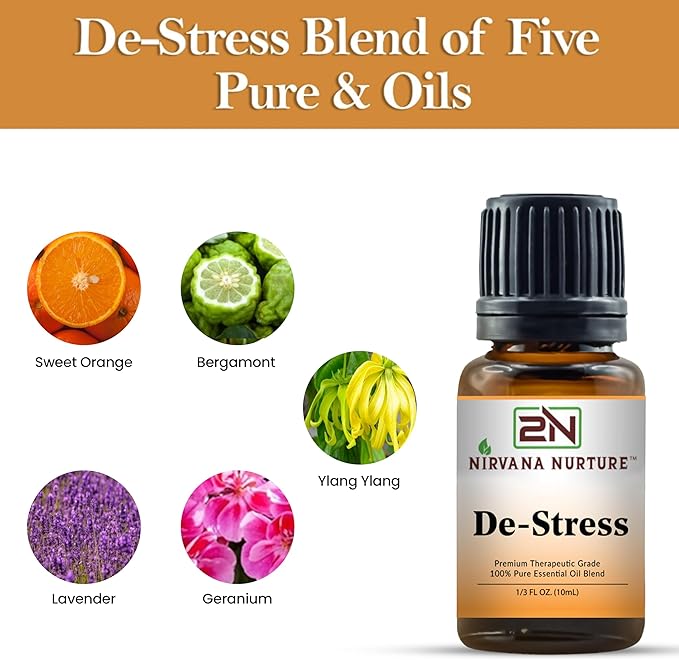 De Stress Blend 100% Pure Natural Premium Grade, Undiluted, Ease Stress, Aromatherapy, Mood Booster, Calm & Relax Mind