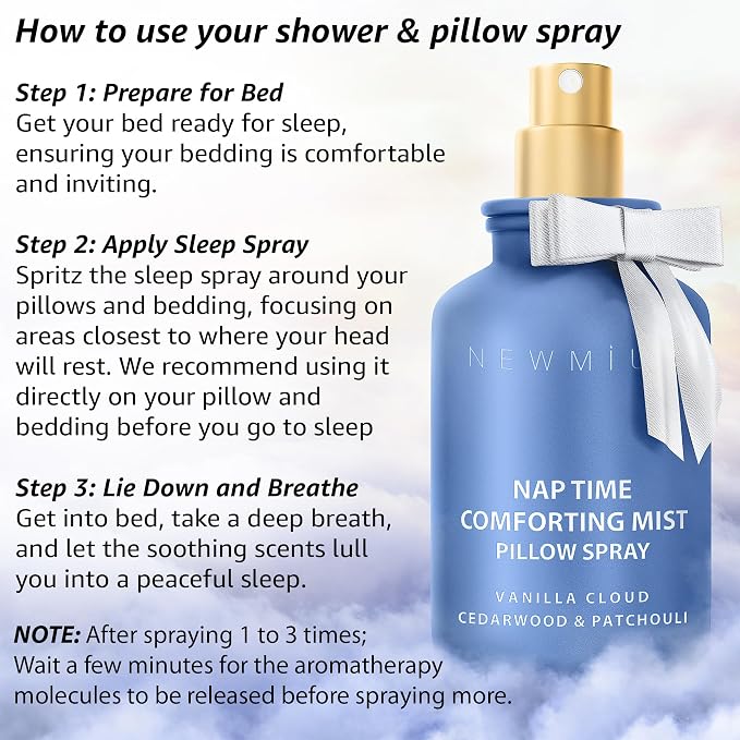 Pillow Spray Calming and Relaxing Pillow Linen Mist Vanilla Cedarwood Essential Oils Stress Relief Aromatherapy Sleep Bedtime Shower Spray Luxury Gift