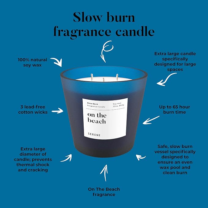 Hidden Label On The Beach Scented Candle, Non Toxic 30oz Large 3-Wick Soy Wax Candle, Up to 120 Hours Slow Burn, Ocean Sea Salt Home Fragrance for Bathroom, Spa Relaxation & Beach Gift