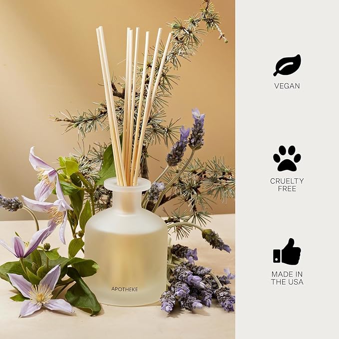 Apotheke Luxury Scented Oil Reed Diffuser Liquid Refill (Hinoki Lavender) - Premium Home Fragrance Diffuser Refill Set with Sticks