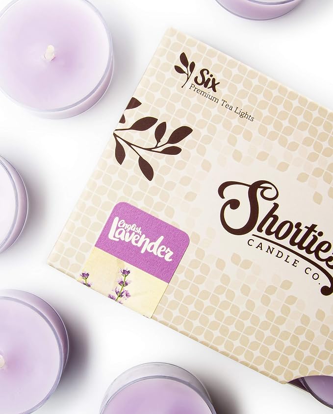 Pure English Lavender Premium Tealight Candles - Highly Scented with Essential & Natural Oils - 6 Purple Tea Lights - Beautiful Candlelight - Made in the USA - Flower & Floral Collection
