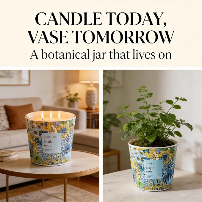 Hidden Label Jungle Oasis Candle, 30oz 3 Wick Large Soy Candle Non Toxic for Home, Scented Candles Aromatherapy Floral Decorative, 100H Relaxing Candles Gift