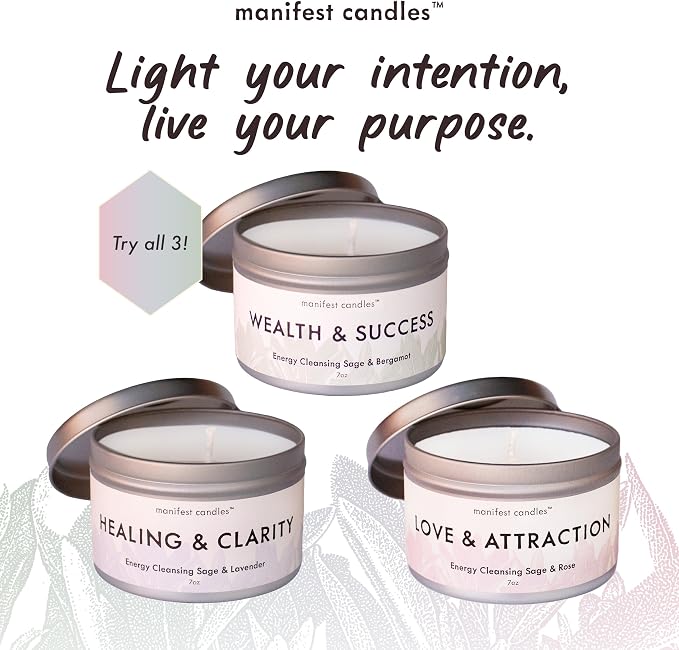 Manifest Sage & Bergamot Money Candle, 45 Hour Burn, Manifestation Bracelet, Protection Candle for Negative Energy, Abundance Candles, Intention Spiritual Candles for Positive Energy