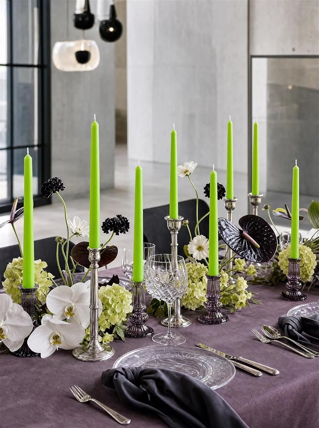 10" Classic Taper Candles, Apple Green, 4-Pack, 7-8 Hours Long Burning, Unscented Tall Candlesticks