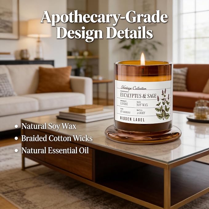 Eucalyptus & Alpine Sage Candle, 10oz Non Toxic Soy Candle in Clear Bell Jar, 55-Hour Clean Burn | Mountain Fresh Aromatherapy, Laboratory Aesthetic Home Décor, Luxury Gift for Clean Living