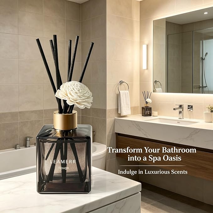 Reed Diffuser Set, 6.1 oz (180 ml) Rouge Scented Diffuser with Sticks Long-Lasting Home Fragrance Reed Diffuser for Home Room Office Bathroom Shelf Decor