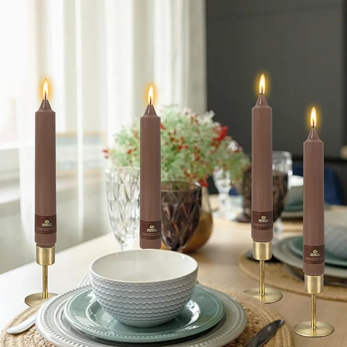 4 Pack Brown Taper Candles Sticks Unscented 9 inch Tapered Candle Dinner Smokeless Long Burning Candlesticks for Weddings Dinner Party Home Decor