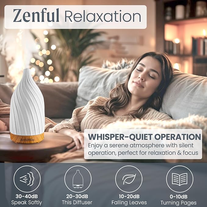 Ceramic Essential Oil Diffuser – 100ml Handcrafted Ultrasonic Aroma Diffuser with 7 LED Colors, Auto Shut-Off When No Water & Quiet Operation – Stone Diffuser for Home, Office & Bedroom