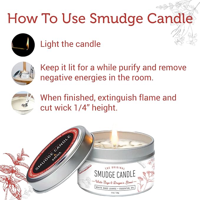 SOUL STICKS Smudge Candle for Cleansing House, Meditation, Chakra Healing, Aromatherapy | 3.5 Ounce Smudge Candle for Spiritual Cleansing (White Sage & Dragon's Blood)