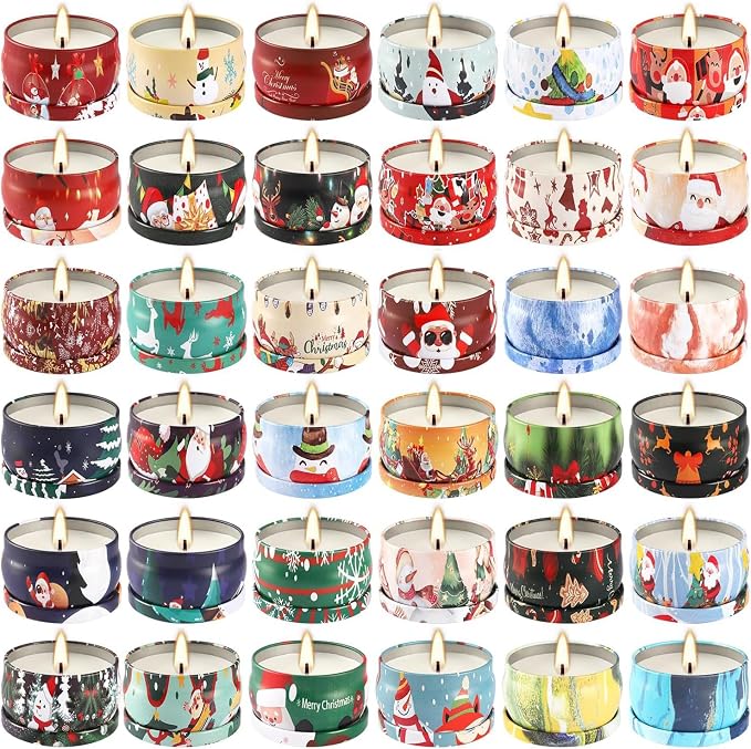 YOROXRG 36 Pack Christmas Scented Candles Gift Set 2.5oz Strong Fragrance jar Candles Natural Soy Wax Candles Portable Travel Tin Jar Candles Gifts for Home Scented Decoration Birthday Valentine'sDay